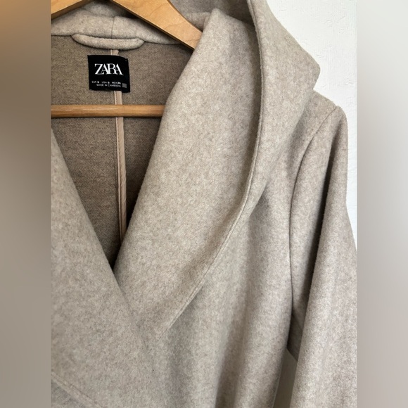 Zara Ecru Taupe Knit Hooded Belted Winter Coat - Picture 7 of 16